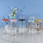 RTS US Warehouse Plastic Cups 16oz 50PCS/CTN Acrylic Clear Beer Can Plastic Tumbler With Colored PP Lid for Vinyl UV DTF
