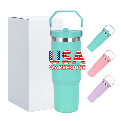 USA Warehouse 30oz Double Wall Stainless Steel Vacuum Powder Coated Tumbler Mugs Water Bottle W/ Flip Handle Lids 6pcs Mix Color