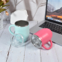 Custom Logo 360ml/12oz Double Walled Egg Wine Handle Cup with Lid Stainless Steel Plastic Outer Travel Tumbler for Party Office