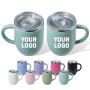 Custom Logo 360ml/12oz Double Walled Egg Wine Handle Cup with Lid Stainless Steel Plastic Outer Travel Tumbler for Party Office