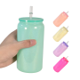 China RTS 16oz Shimmer Glass Can Reusable Tumbler Colorful Sublimation Blanks Glitter Rainbow Glass Beer Can with Straw Lid