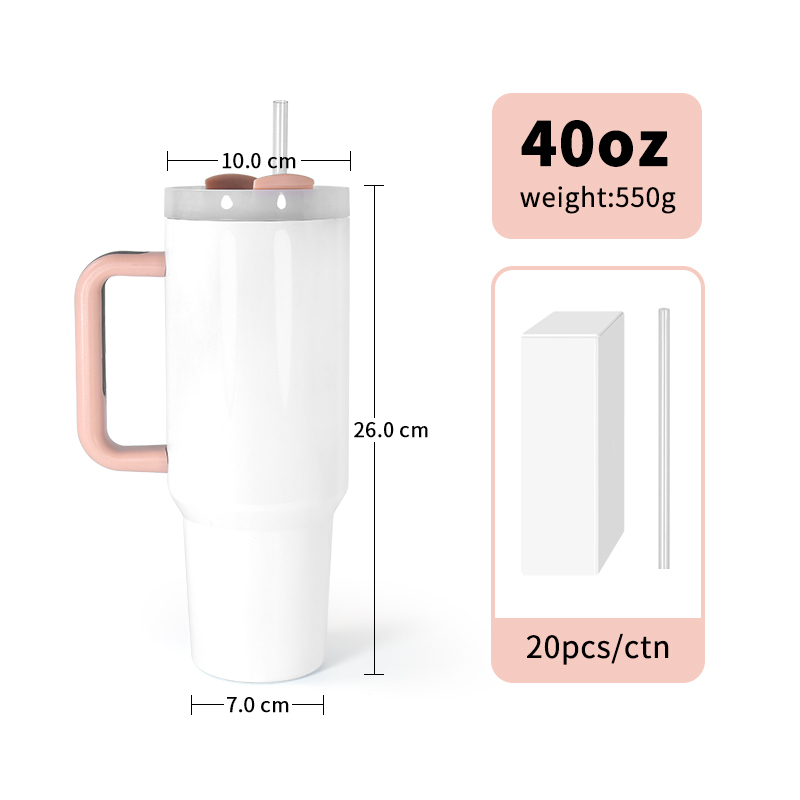 40oz H2.0 Cups Stainless Steel Double Wall Reusable Insulated Mugs Sublimation Blanks Tumbler with Handle and Straw NO MOQ