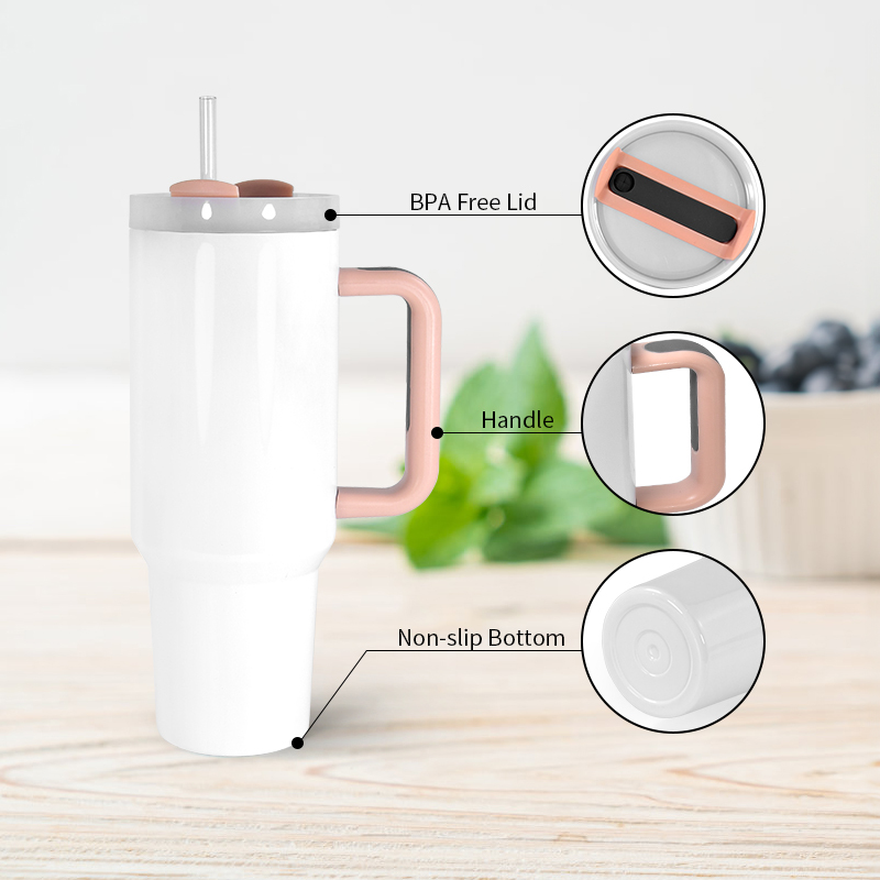 40oz H2.0 Cups Stainless Steel Double Wall Reusable Insulated Mugs Sublimation Blanks Tumbler with Handle and Straw NO MOQ