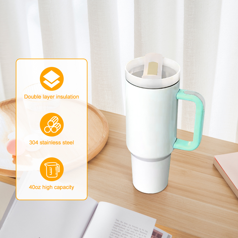 40oz H2.0 Cups Stainless Steel Double Wall Reusable Insulated Mugs Sublimation Blanks Tumbler with Handle and Straw NO MOQ
