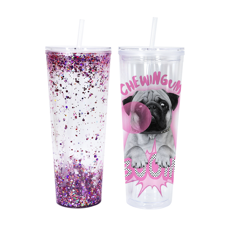 25pcs/ctn  24oz Double Wall Fillable Acrylic Cup BPA Free Clear Pre-drilled for Glitter