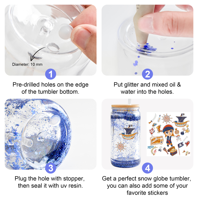 Doppelwandige Becher Vorgebohrt Snow Globe Tumbler Schneekugeltumbler 16oz Acrylic Snow Globe Cups with Wooden Lids