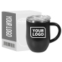 Custom Logo Office 450ml Trendy Double Wall Stainless Steel Inner Outer Plastic Coffee Mug Thermo Cup with Handle and Lid