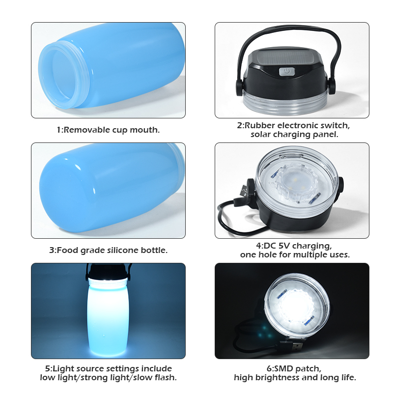 New Arrivals Custom LOGO Eco Friendly Sports Collapsible Silicone Water Bottle With LED Lighting 700ml Plastic Drinkware