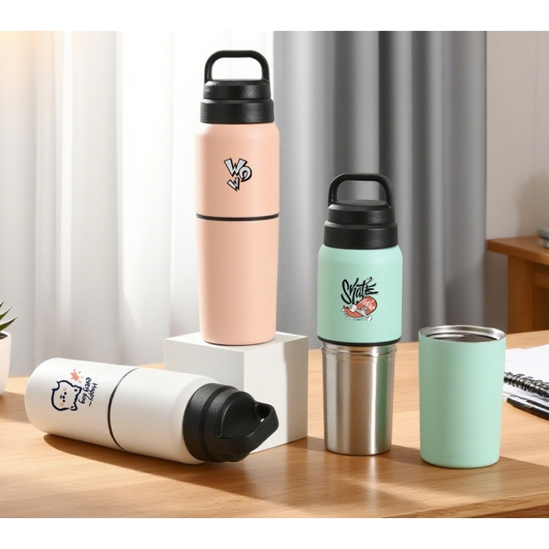 2-in-1 Split Type Tumbler Double Wall Stainless Steel Powder Coated Beer Mugs Portable Coffee Drinking Cups Sports Water Bottle