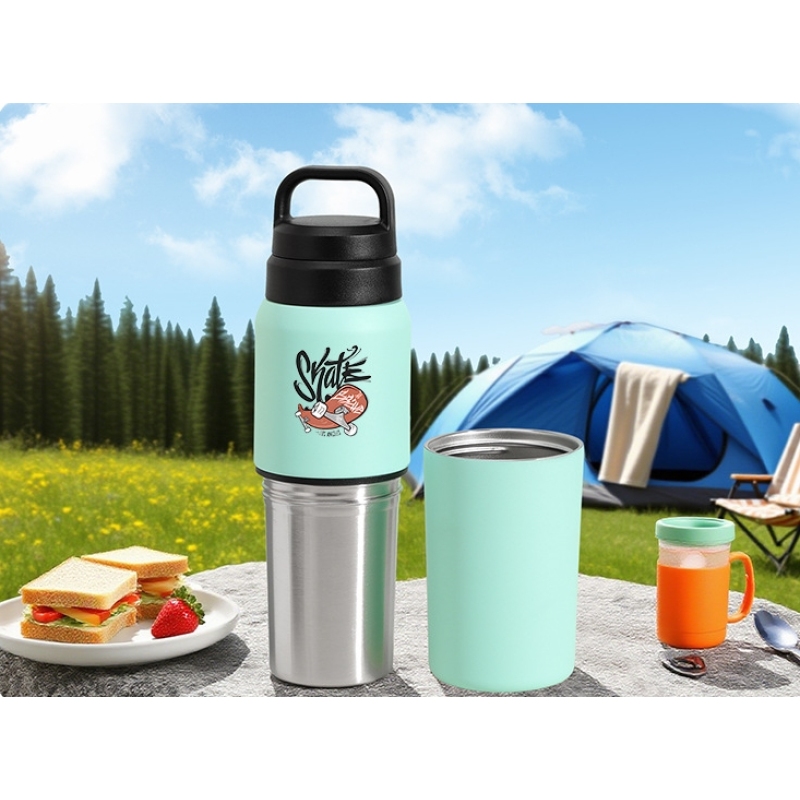 2-in-1 Split Type Tumbler Double Wall Stainless Steel Powder Coated Beer Mugs Portable Coffee Drinking Cups Sports Water Bottle