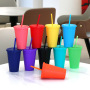 Solid Color Single Wall 16oz Reusable pp Cold Water Drink Coffee Mug Tumbler Plastic Cups with Lids and Straws