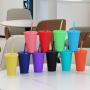 Solid Color Single Wall 16oz Reusable pp Cold Water Drink Coffee Mug Tumbler Plastic Cups with Lids and Straws