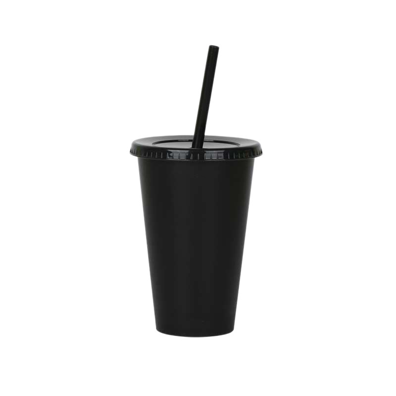 Solid Color Single Wall 16oz Reusable pp Cold Water Drink Coffee Mug Tumbler Plastic Cups with Lids and Straws