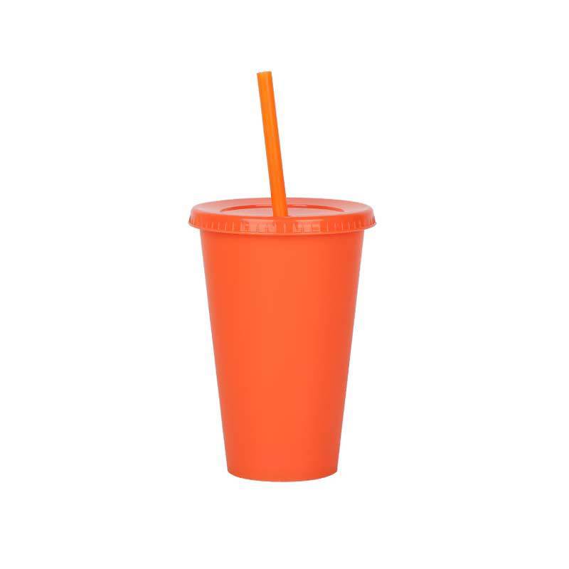 Solid Color Single Wall 16oz Reusable pp Cold Water Drink Coffee Mug Tumbler Plastic Cups with Lids and Straws