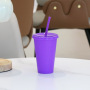 Solid Color Single Wall 16oz Reusable pp Cold Water Drink Coffee Mug Tumbler Plastic Cups with Lids and Straws