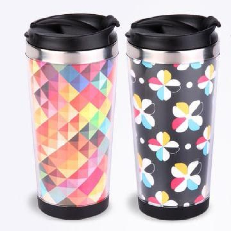 Outside Plastic Inside Steel 450ml Travel Mug With Paper/photo Insert Story Board Cup Creative Double Walled Water Bottle