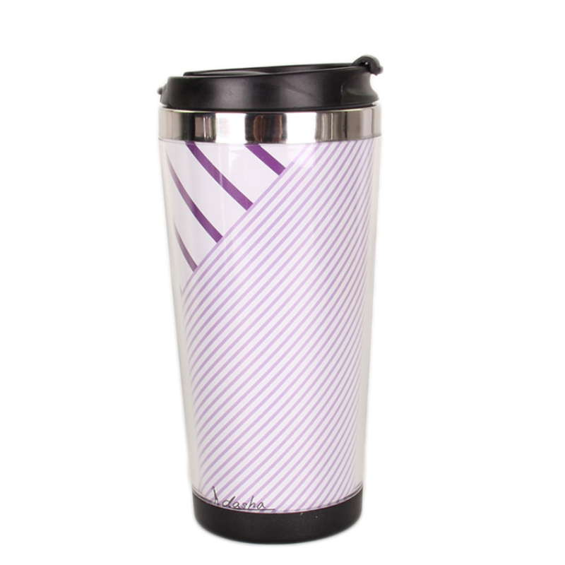 Outside Plastic Inside Steel 450ml Travel Mug With Paper/photo Insert Story Board Cup Creative Double Walled Water Bottle