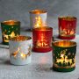 Christmas Colorful Screen Printing Reindeers Tree Luxury Glass Candle Jars Aromatherapy Holder Candle Making Empty Container