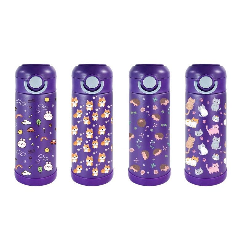 New Coming Free 3D PRINT 12oz Stainless Steel Sublimation Blanks Flip Top Kid Water Bottle Girl With Silicone Straw and Handle