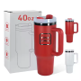 Wholesale Customized Logo 40oz Stainless Steel Double Wall Tumbler Black Electroplated Red Powder Coated Travel Mug with Handle