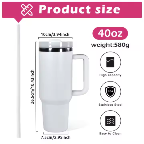 Wholesale Customized Logo 40oz Stainless Steel Double Wall Tumbler Black Electroplated Red Powder Coated Travel Mug with Handle