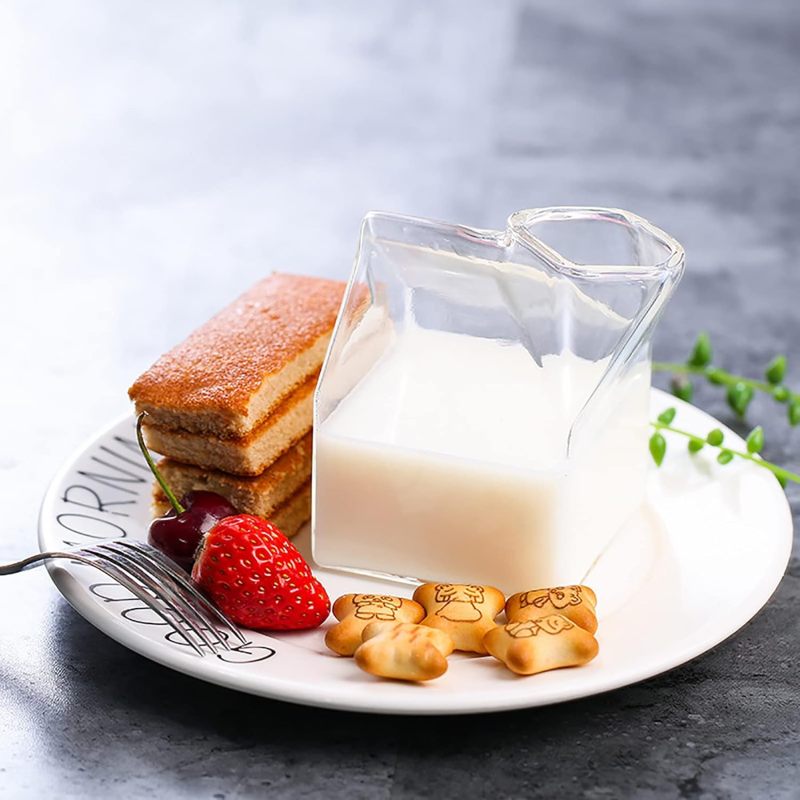 300ml Heat Resistant Glass Milk Carton Clear Square Cocktail Glasses Mini Cup Coffee Box for Milk Coffee WaterJuice Beverages