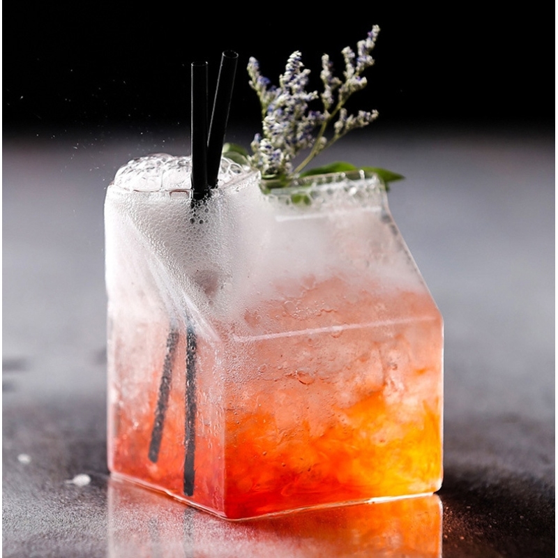 300ml Heat Resistant Glass Milk Carton Clear Square Cocktail Glasses Mini Cup Coffee Box for Milk Coffee WaterJuice Beverages