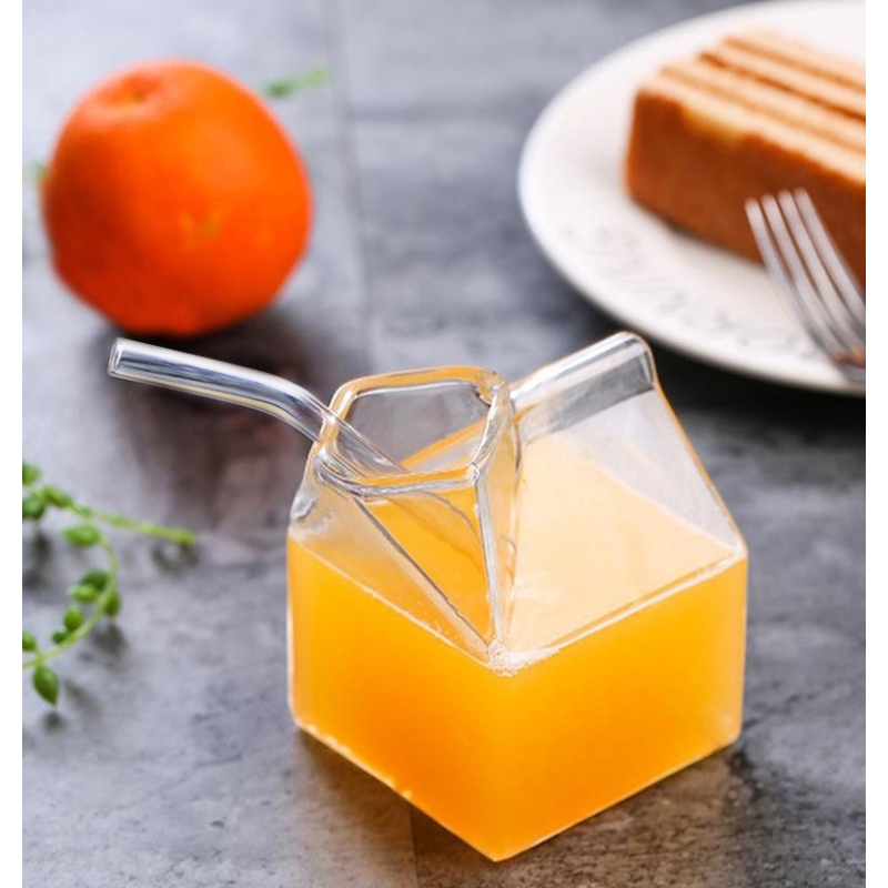 300ml Heat Resistant Glass Milk Carton Clear Square Cocktail Glasses Mini Cup Coffee Box for Milk Coffee WaterJuice Beverages