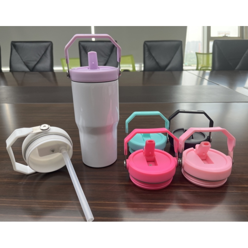 Sublimation Flip Straw Leak Proof Lid Kids Sports Water Bottle 20oz Ounce Tumbler Cup Colored Handle for Heat Transfer Printing