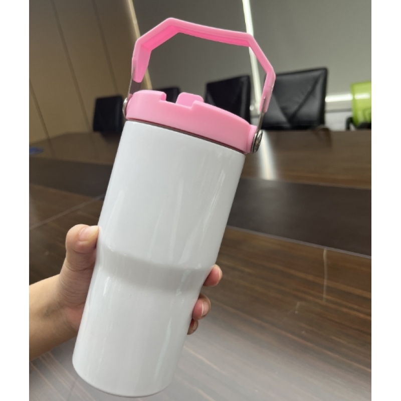 Sublimation Flip Straw Leak Proof Lid Kids Sports Water Bottle 20oz Ounce Tumbler Cup Colored Handle for Heat Transfer Printing