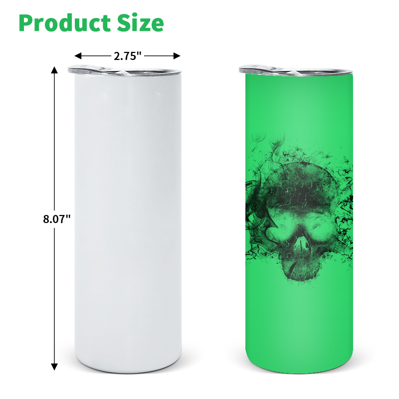 RTS USA Warehouse Stocked Blank 20oz Stainless Steel Glow in the Dark  Skinny Straight Sublimation Tumbler with Straw