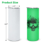 RTS USA Warehouse Stocked Blank 20oz Stainless Steel Glow in the Dark  Skinny Straight Sublimation Tumbler with Straw