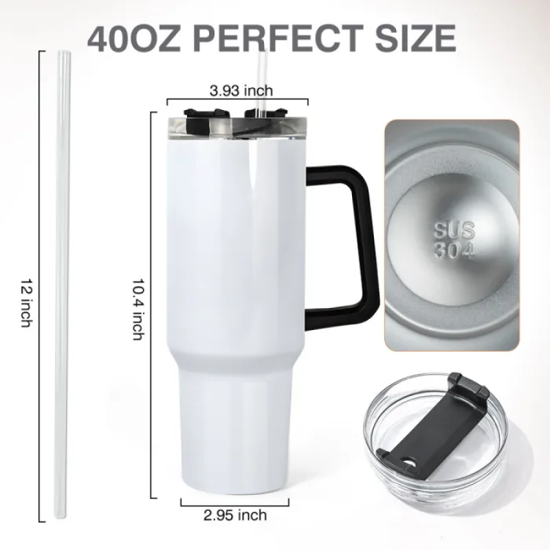 RTS 40oz Sublimation Stainless Steel Tumblers Travel Mug Handle Lid Mixed Colors Classic Design Pack 12pcs USA Free Shipping