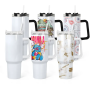 RTS 40oz Sublimation Stainless Steel Tumblers Travel Mug Handle Lid Mixed Colors Classic Design Pack 12pcs USA Free Shipping