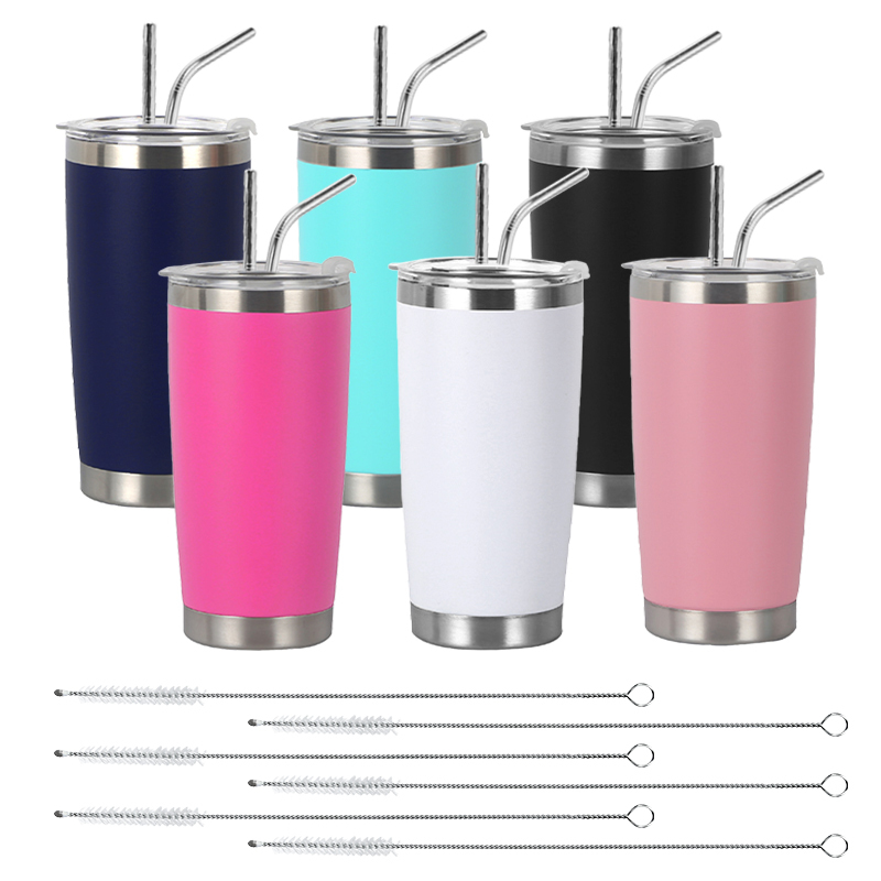 20oz Leakproof Insulated Tumblers Travel Coffee Mugs Powder Coated Stainless Steel Tumblers with Lid and Straw