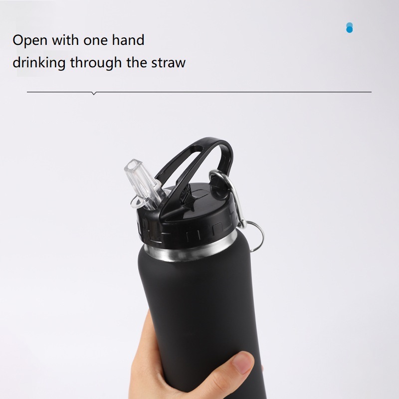 Double Wall Stainless Steel 304 Bottle 350ml 500ml 750ml Laser Engraved Logo Insulated Water Bottle With Handle Straw Carabiner