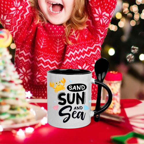 Wholesale Factory Price 11oz Sublimation Blanks Coffee Milk Tea Inner Color Ceramic Mug with Tea Spoon