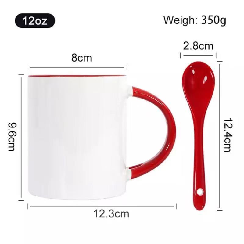 Wholesale Factory Price 11oz Sublimation Blanks Coffee Milk Tea Inner Color Ceramic Mug with Tea Spoon