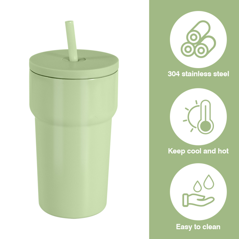 16oz Stainless Steel SS304 Cup Colored Mug Mason Can Double Walled Vacuum Tumbler with Color Plastic Straw Lid