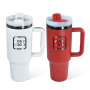 40oz Travel Mug Customize Laser Electroplating Black Powder Coated Mugs Stainless Steel Double Walled Tumblers with Handle Straw