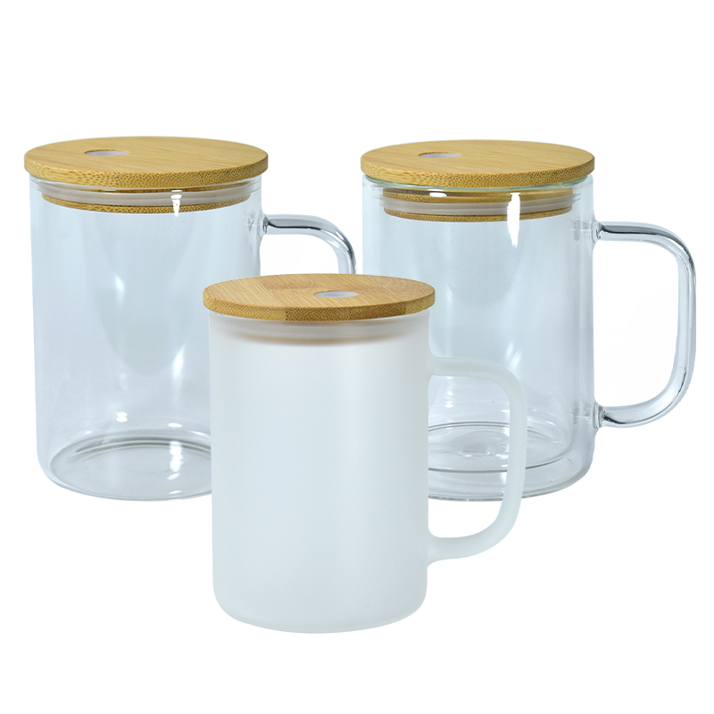 Snow Globe Cups with Handles 11oz 15oz 17oz 20oz clear Frosted Double Glass Beer Mug Sublimation Glass Can With Handle