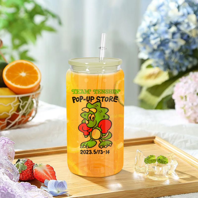 16oz Glass Tumbler Sublimation Drink Cup Frosted clear Glass Can with Straw and Mix Color Lid