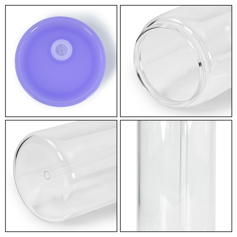 16oz Glass Tumbler Sublimation Drink Cup Frosted clear Glass Can with Straw and Mix Color Lid