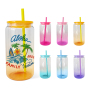 16oz Glass Tumbler Sublimation Drink Cup Frosted clear Glass Can with Straw and Mix Color Lid