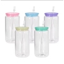 16oz Glass Tumbler Sublimation Drink Cup Frosted clear Glass Can with Straw and Mix Color Lid