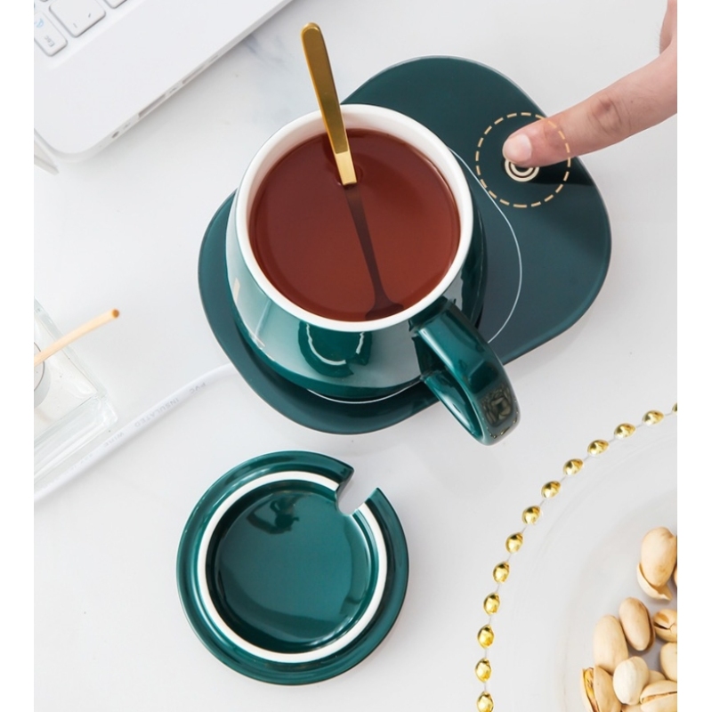 Electric Smart Coffee Mug Warmer Cup Set with Gravity Sensing Auto Shut Off Heating Plate Pad for Home Office Milk Tea Gift
