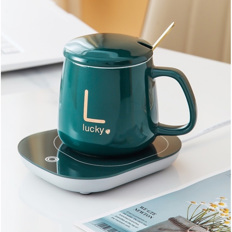 Electric Smart Coffee Mug Warmer Cup Set with Gravity Sensing Auto Shut Off Heating Plate Pad for Home Office Milk Tea Gift