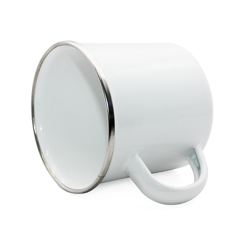 Ready to Ship 11oz Enamel Mugs Sublimation Blanks Coffee Mug With Silver Rim for Heat Press Printing
