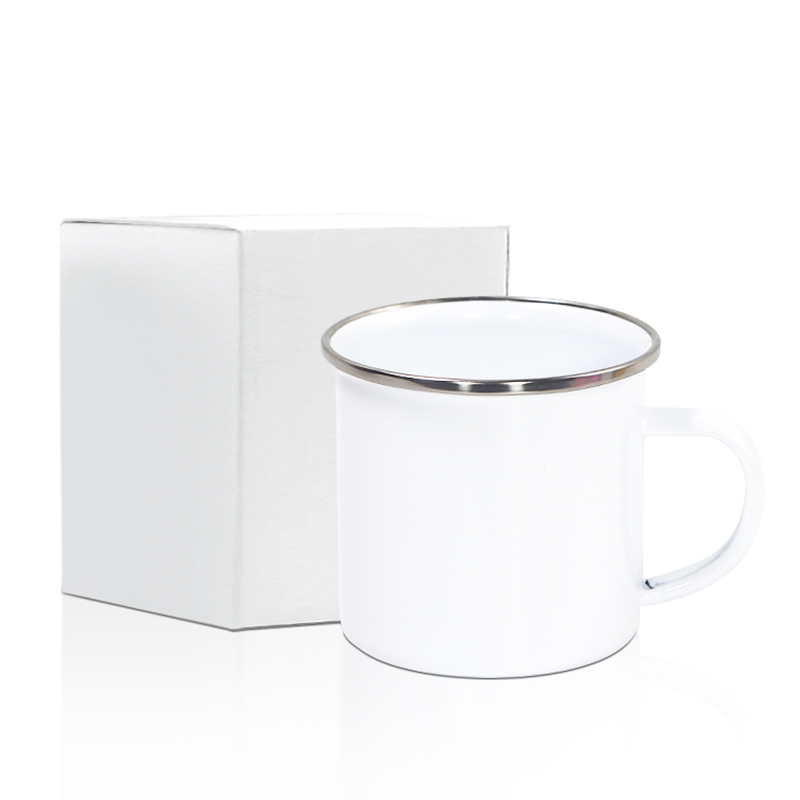Ready to Ship 11oz Enamel Mugs Sublimation Blanks Coffee Mug With Silver Rim for Heat Press Printing