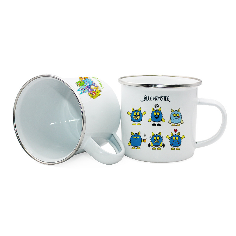 Ready to Ship 11oz Enamel Mugs Sublimation Blanks Coffee Mug With Silver Rim for Heat Press Printing
